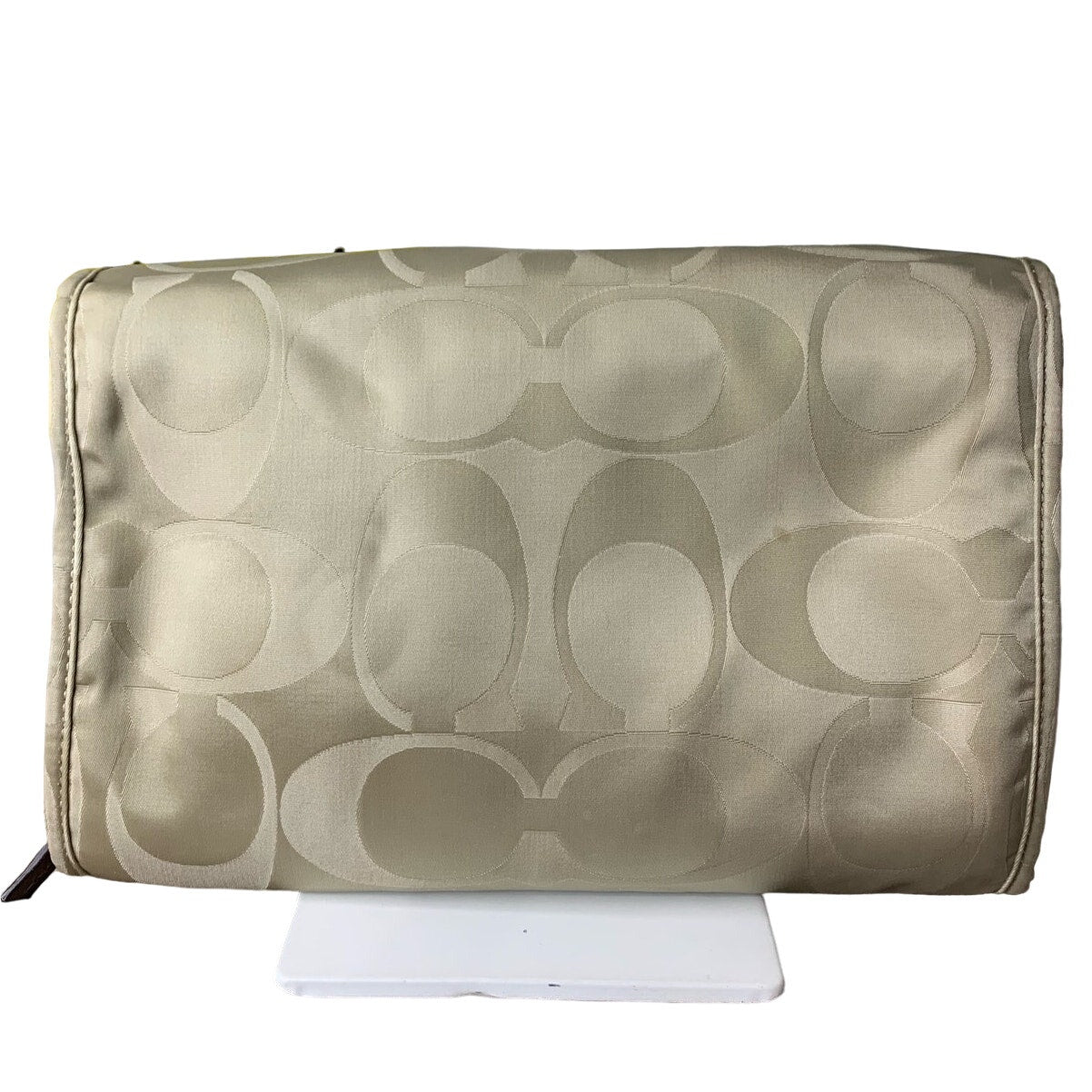 COACH Tan Signature Nylon Make Up Cosmetic Case Traveler Case