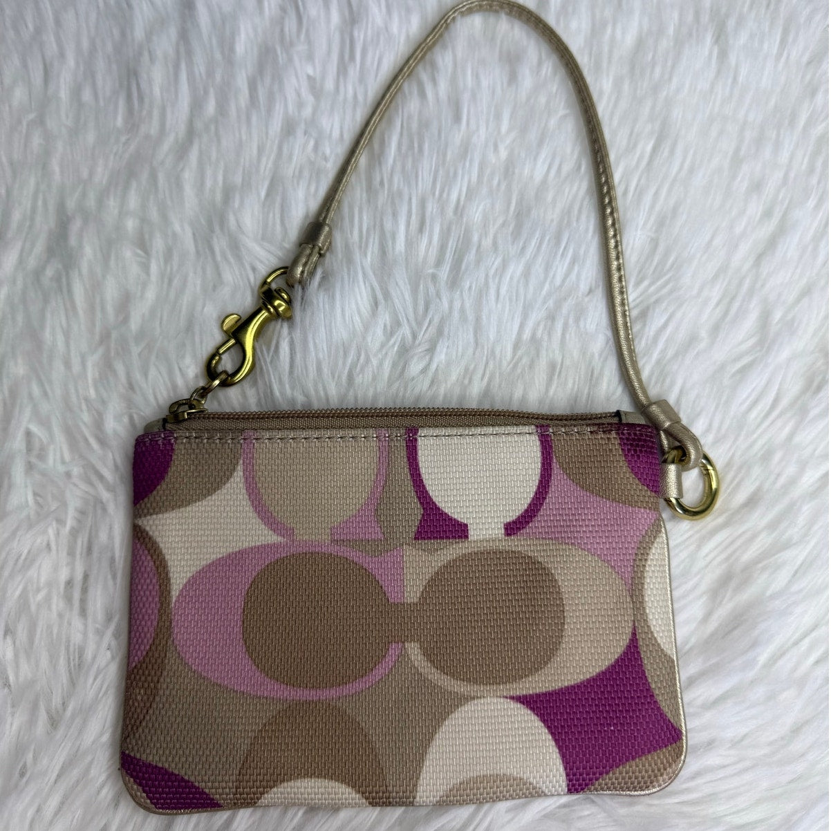 COACH Purple Gold Signature Canvas Wristlet