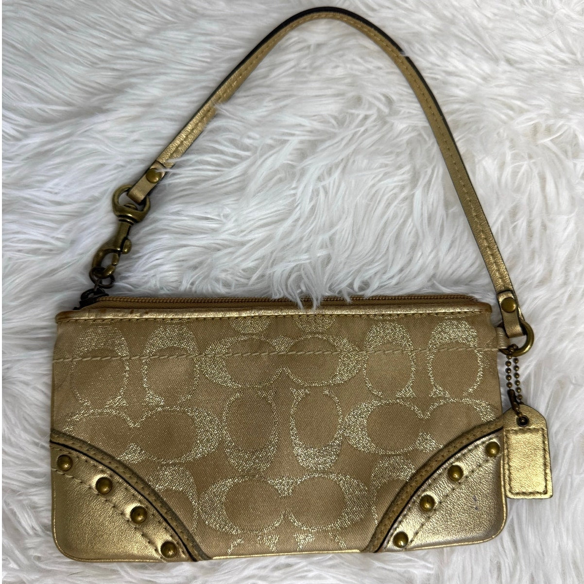 y2k COACH Gold Stud Signature Wristlet