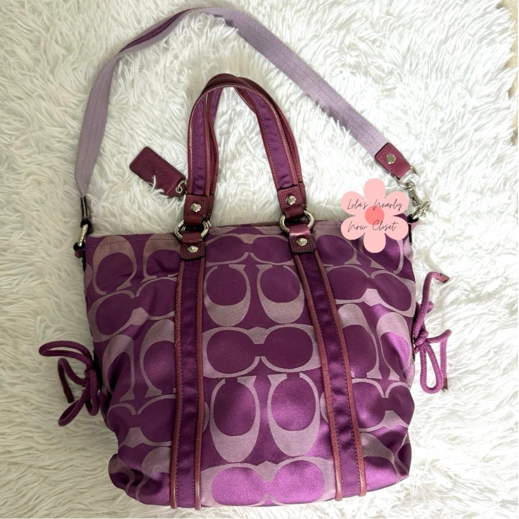 COACH Poppy Purple Silver Signature Shoulder Bag