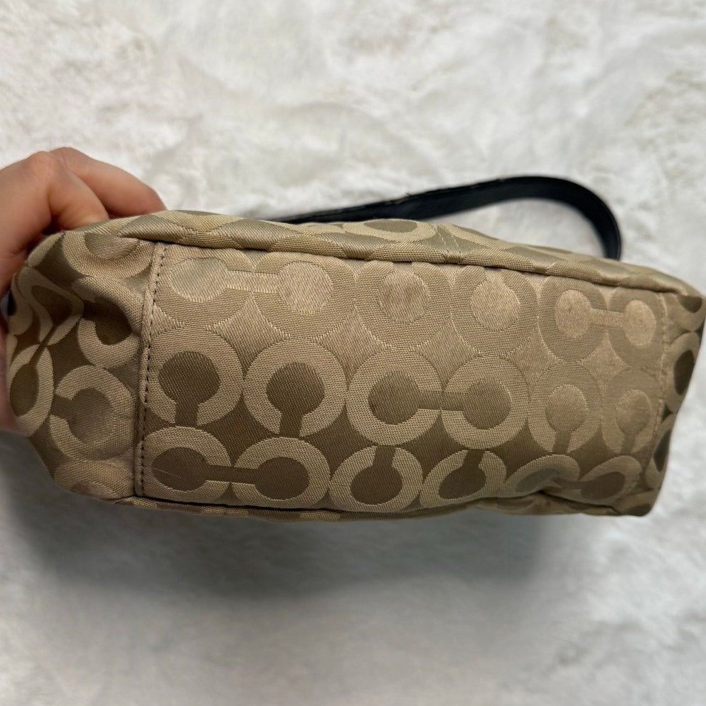 y2k COACH Brown Khaki Jacquard Baguette Bag
