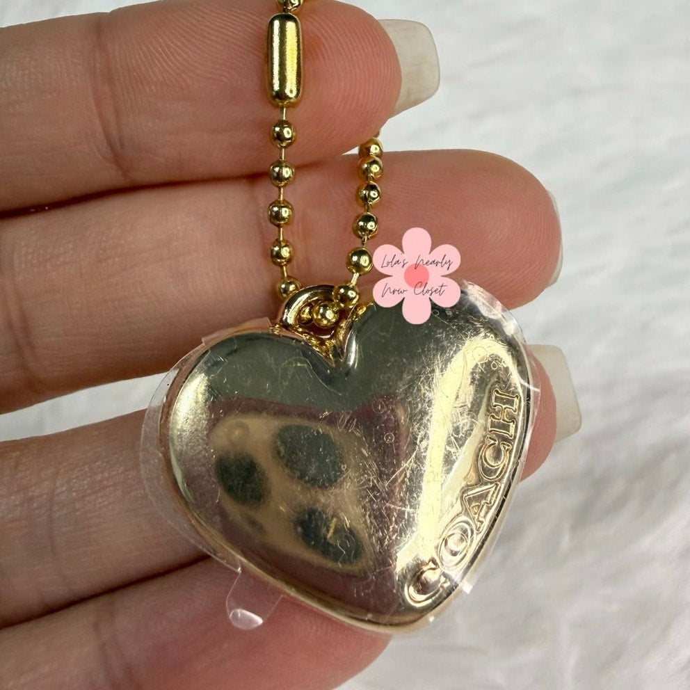 1" COACH Gold Heart Metal Hangtag Hang Tag Key Fob Bag Charm