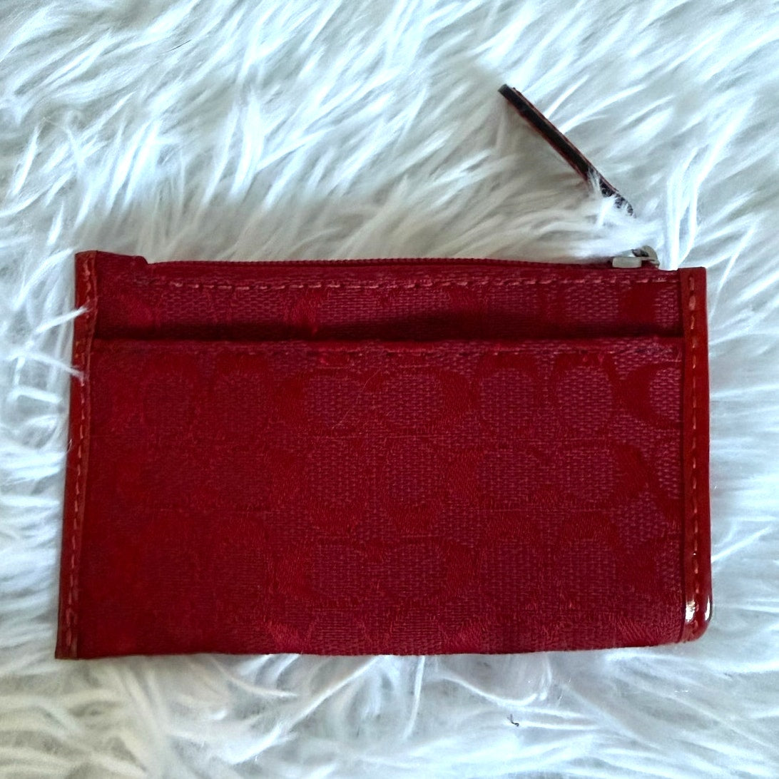 y2k Coach Vintage Red Signature Card Wallet with Chain Ring