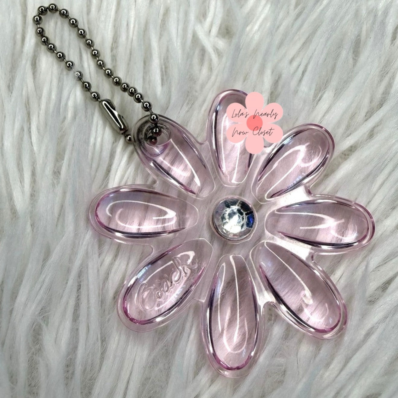 2" COACH Pink Poppy Flower HangTag Bag Charm Fob