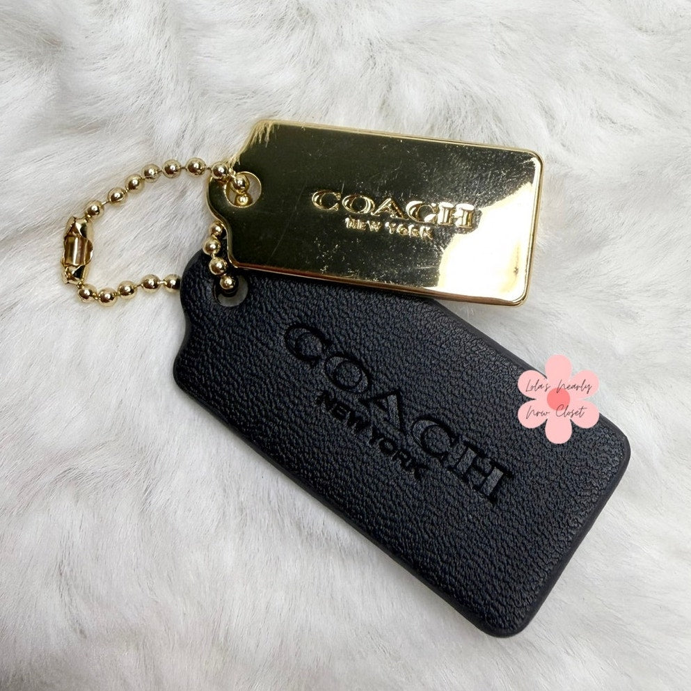 1.5" COACH Black Gold Hang Tag Key Fob Bag Charm Set