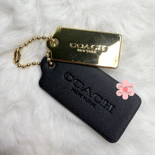 1.5" COACH Black Gold Hang Tag Key Fob Bag Charm Set