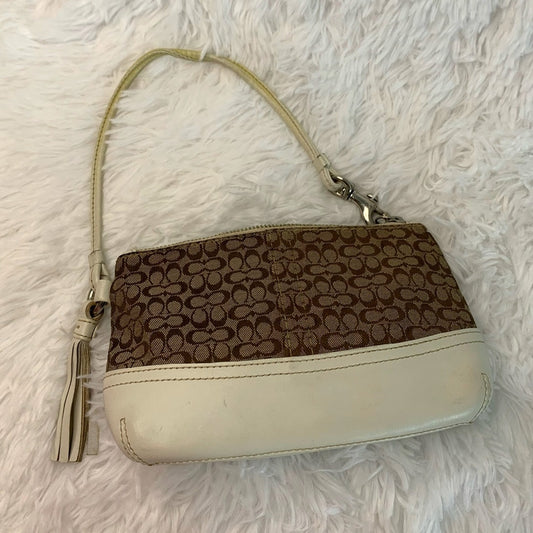 y2k COACH Brown White Signature Canvas Wristlet