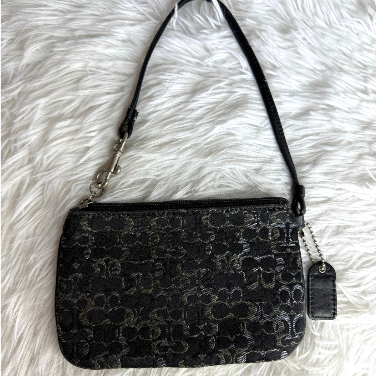 COACH Black Gray Signature Canvas Wristlet