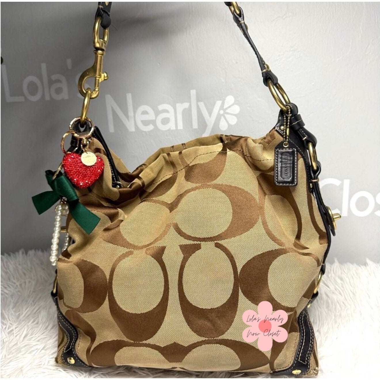 y2k COACH Black Brown Carly Large Hobo Signature Shoulder Bag Purse