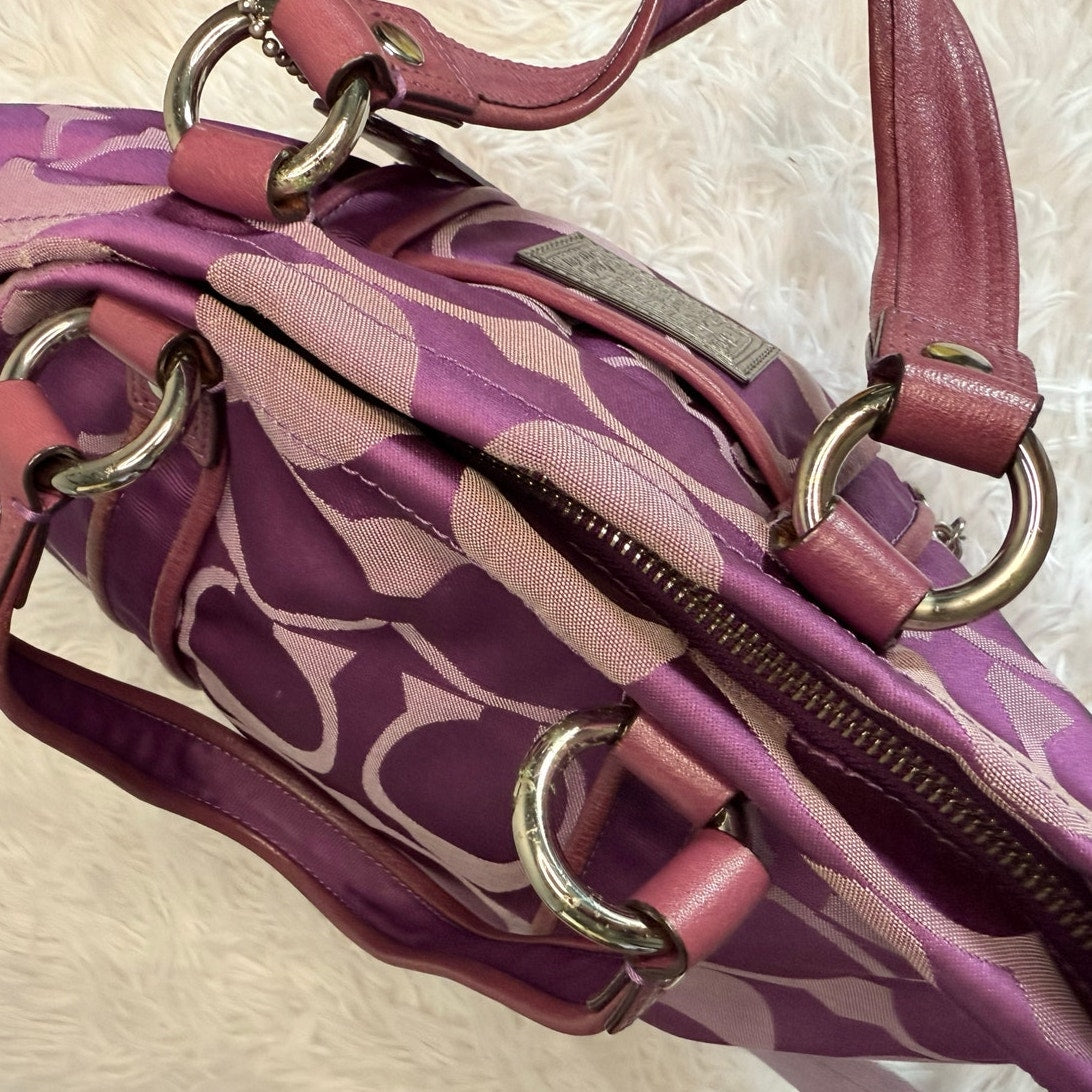 COACH Poppy Purple Silver Signature Shoulder Bag
