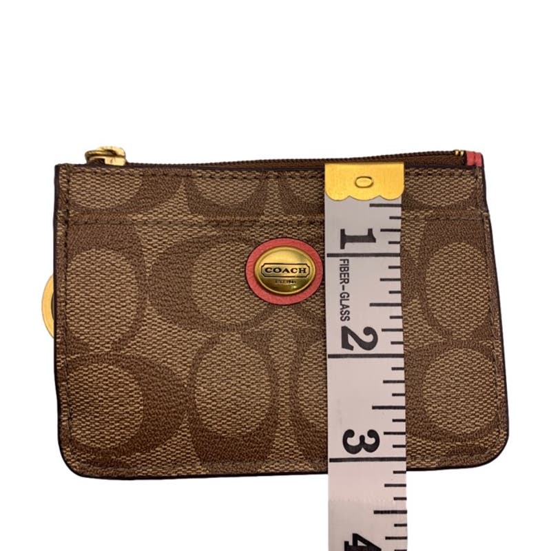 COACH Brown Signature Coated Canvas Card Holder