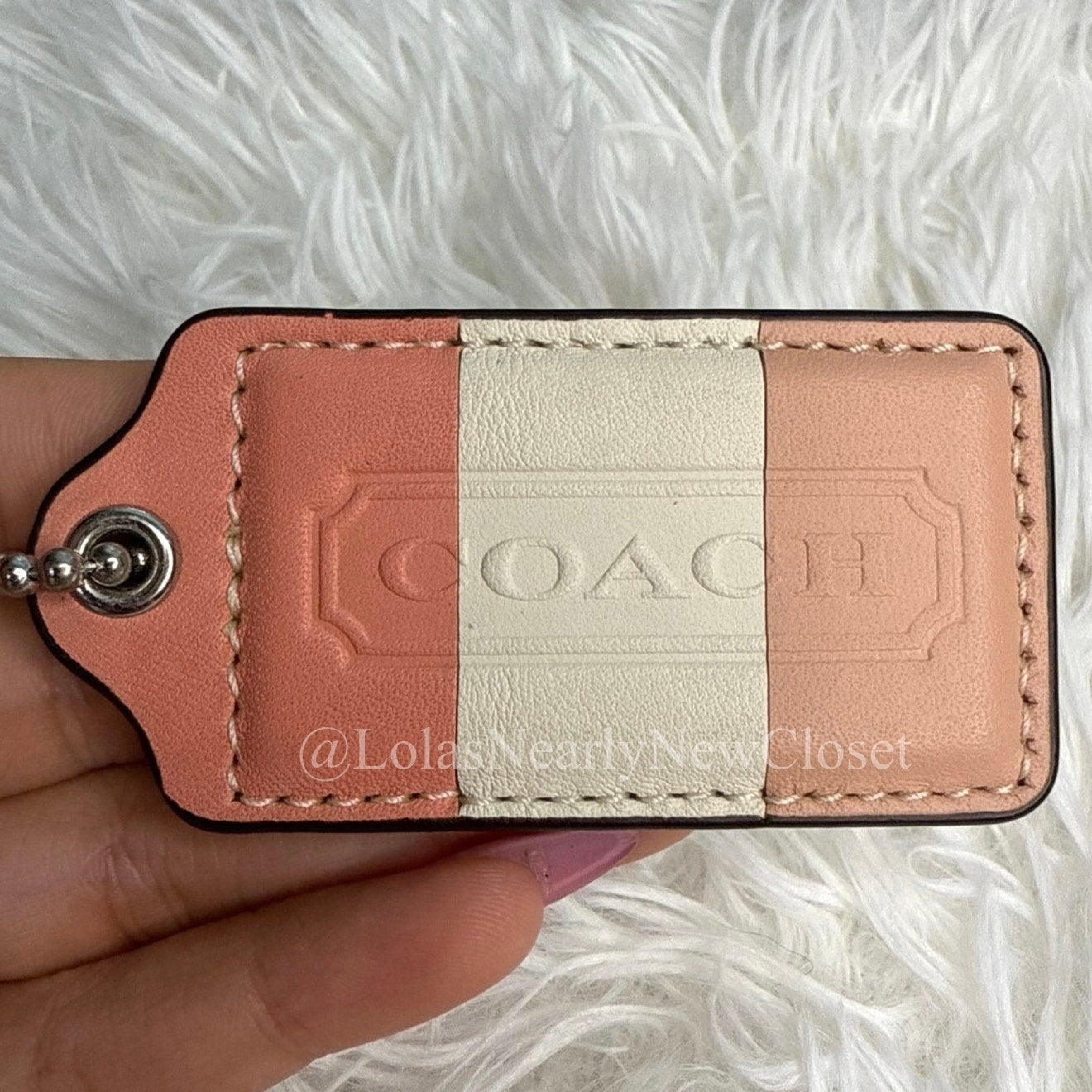 2.5" COACH Peach White Pink Fob Bag Charm Hang tag Hangtag