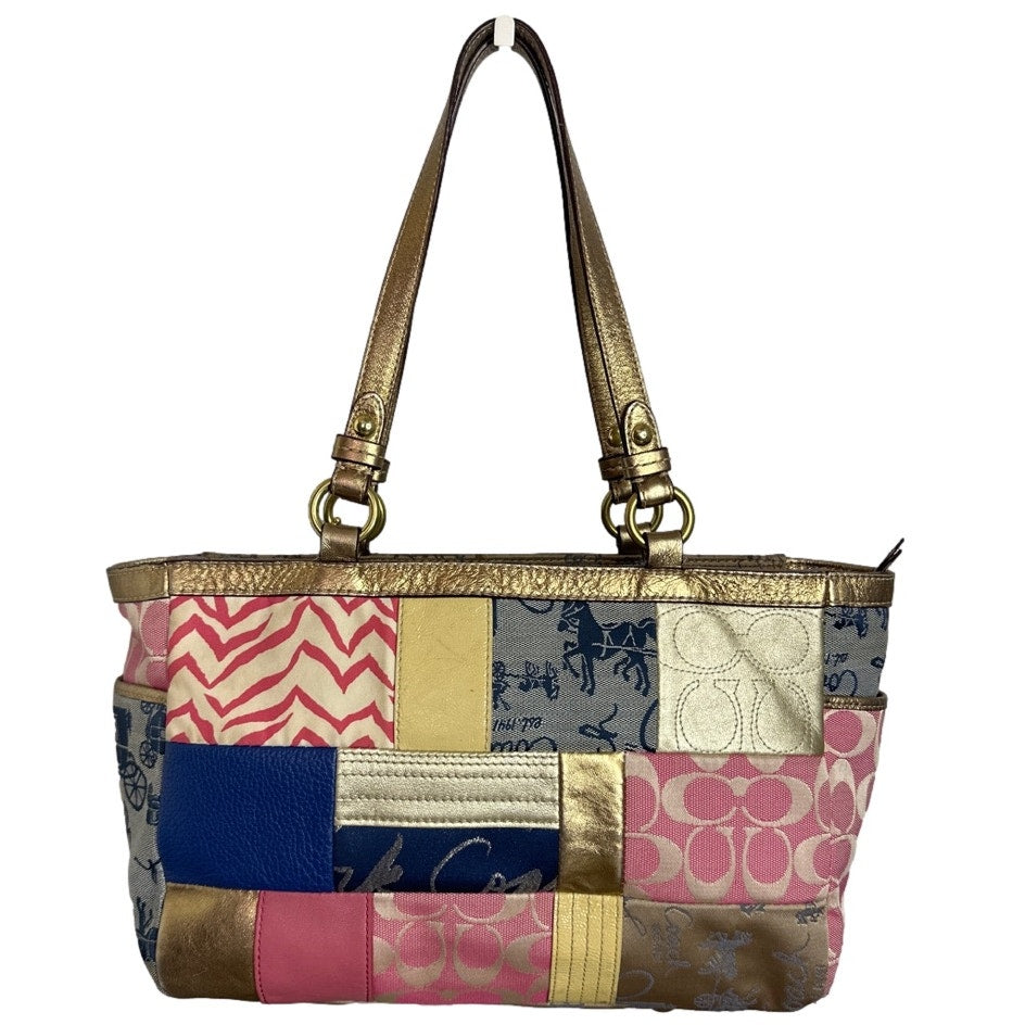 COACH Gold and Multi-color Patchwork Tote Shoulder Bag