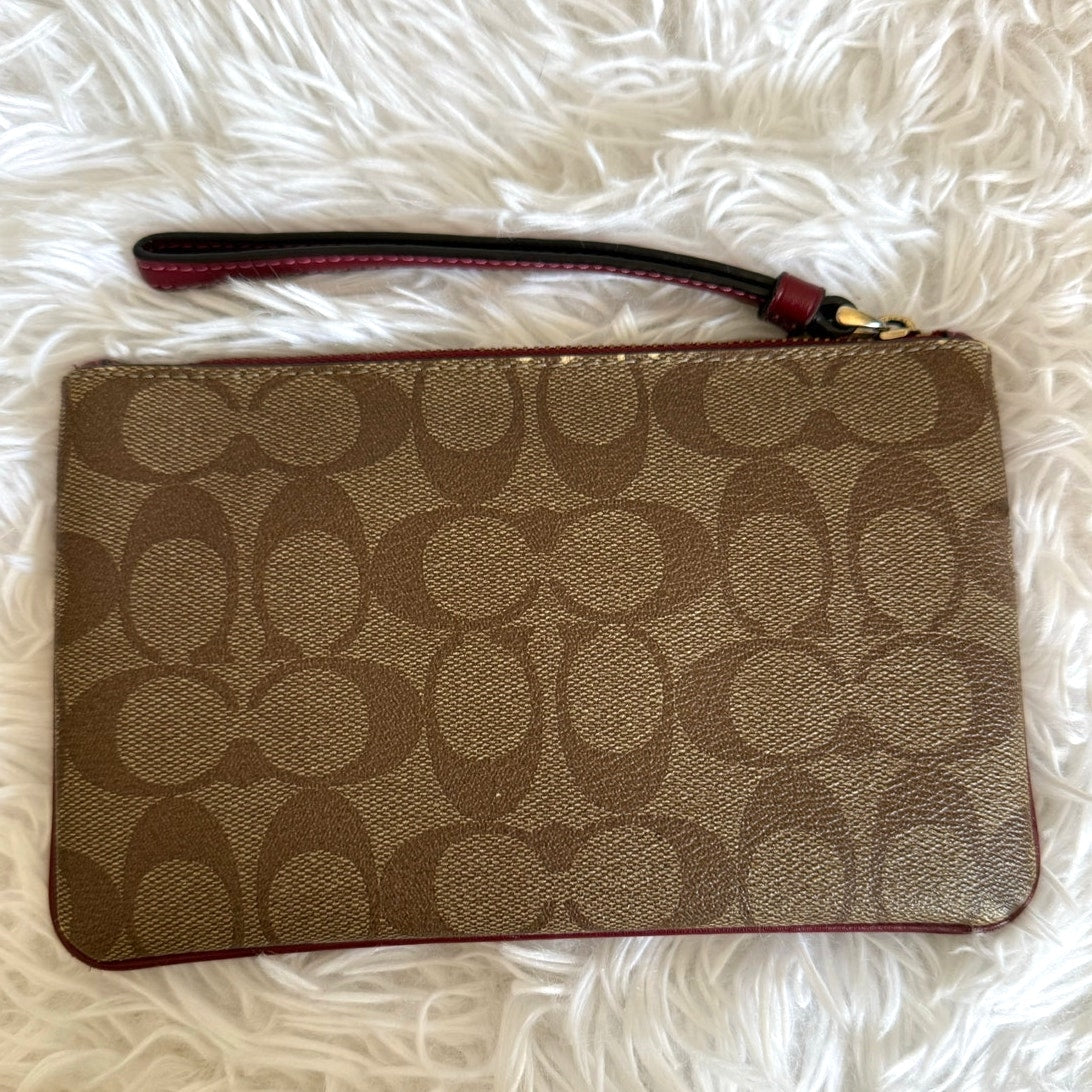 COACH Brown Burgundy Coat Canvas Wristlet w/ Card Slots