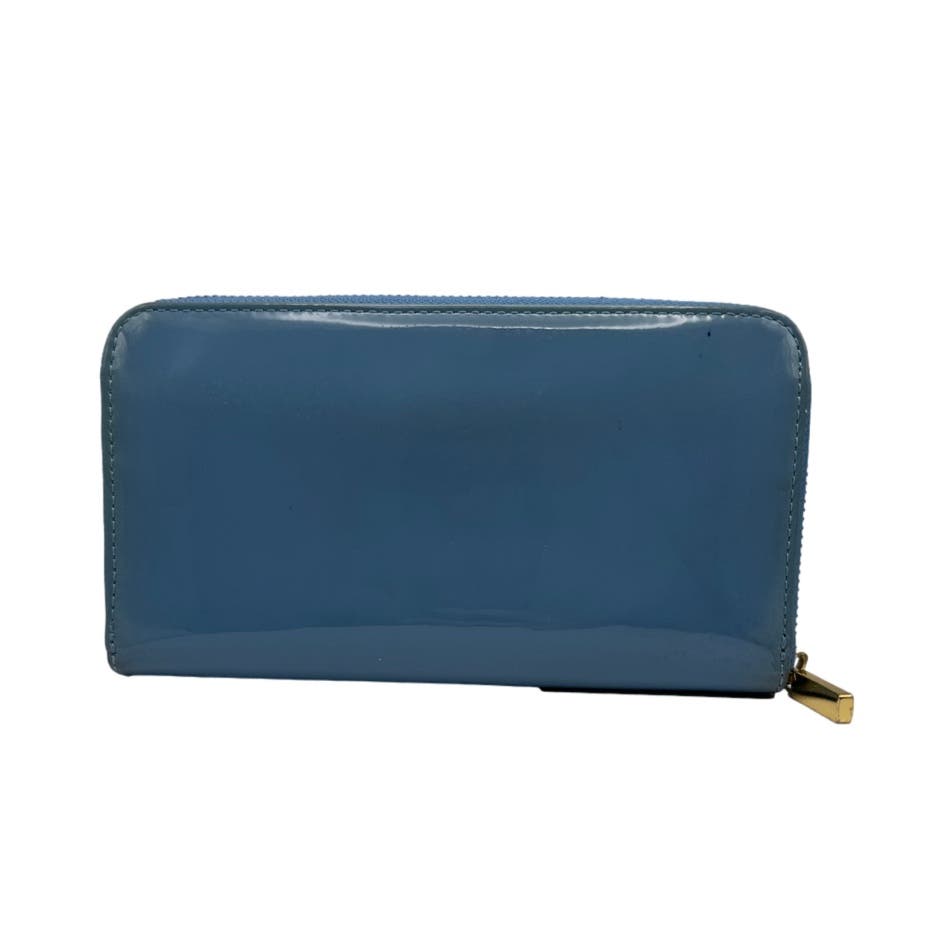 TORY BURCH Blue Patent Leather Zip Around Wallet