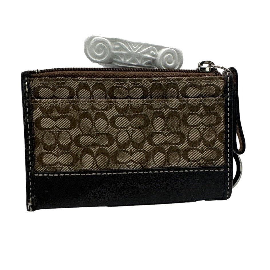 y2k COACH Brown Signature Canvas Cardholder Coin Purse with Keychain