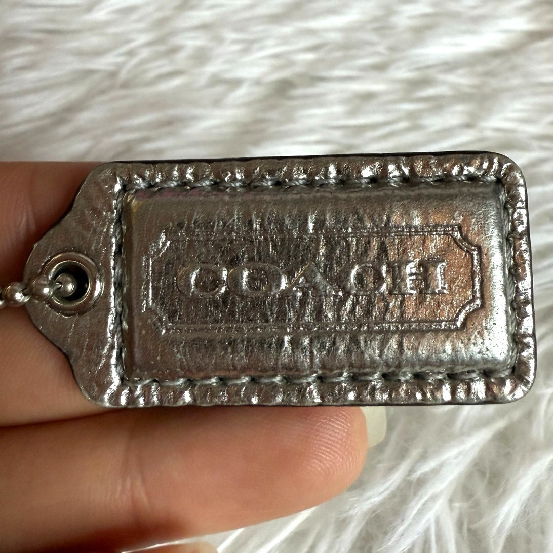 1.5" COACH Metallic Silver Fob Bag Charm Hang tag Hangtag