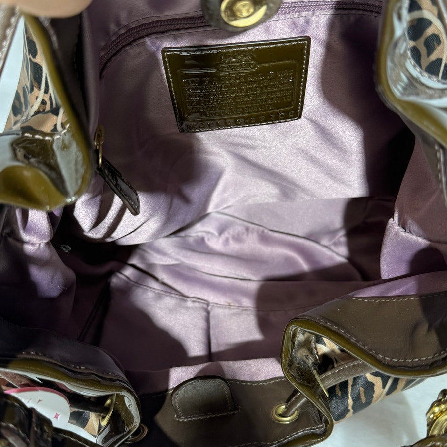 Coach Madison Ocelot OP Art Marielle Patent Leather Trim Bucket Drawstring Bag