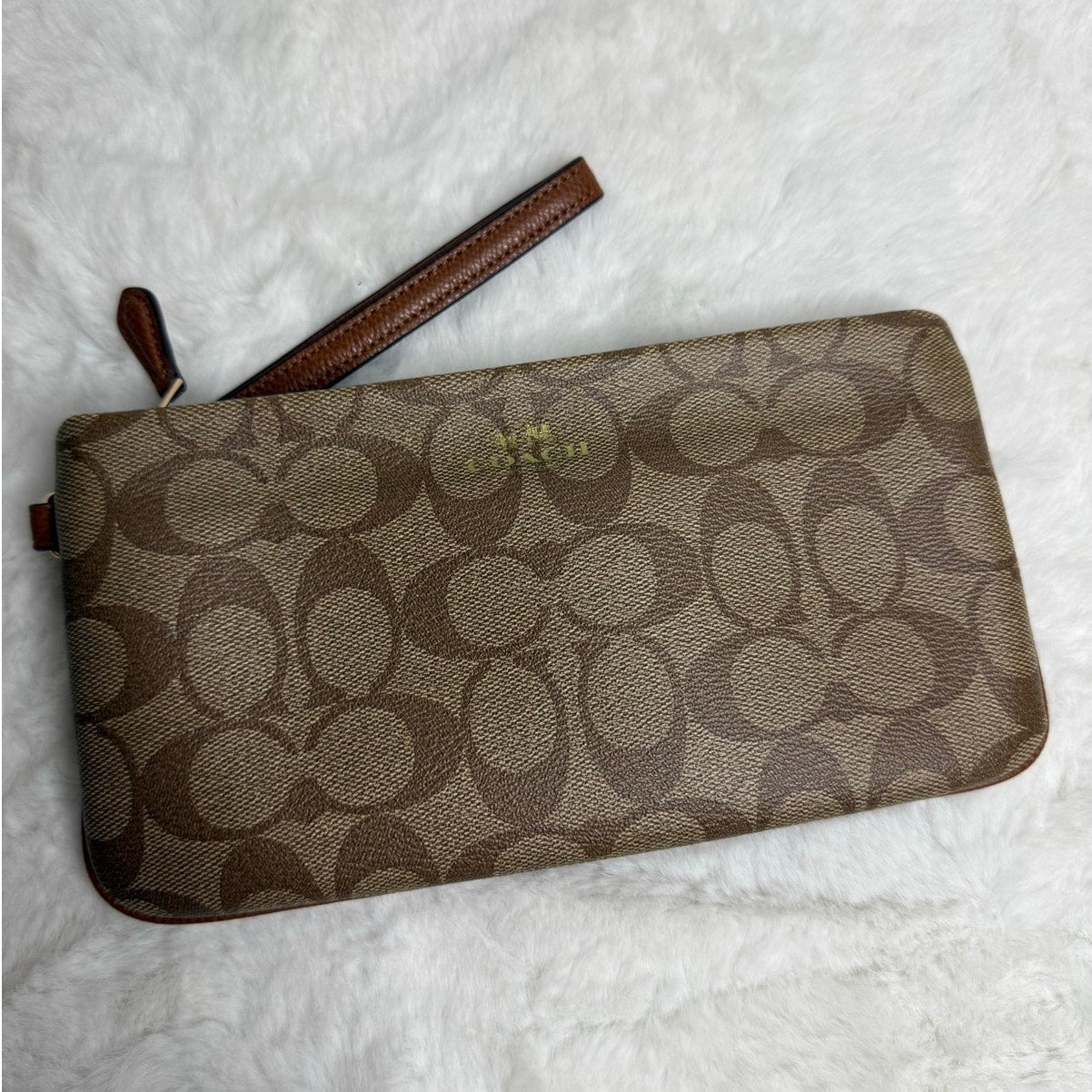 Coach F65748 Brown Signature Coated Canvas Wristlet