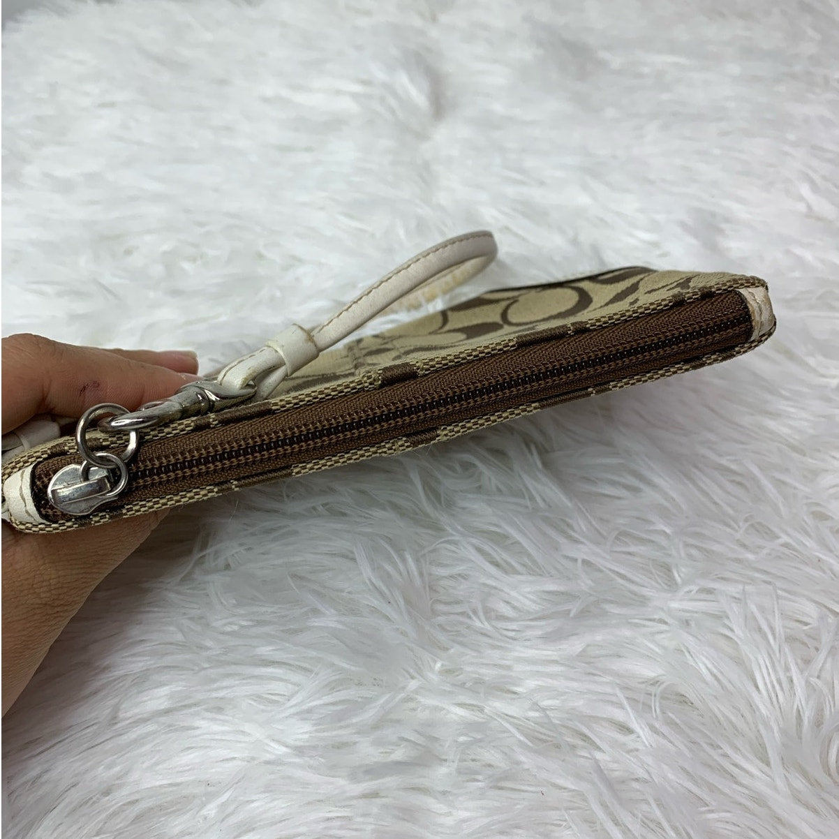 COACH Brown Signature Canvas Wristlet