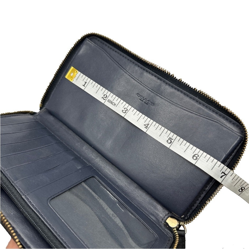 COACH Navy Blue Signature Dotted Zip Around Wallet