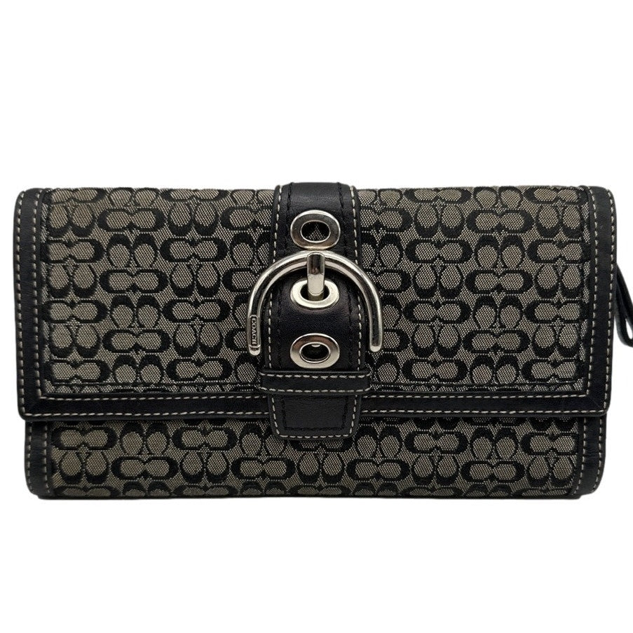 Vintage COACH y2k Soho Black  Gray Buckle Signature Canvas Wallet