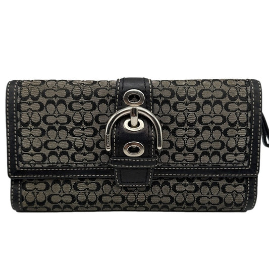 Vintage COACH y2k Soho Black  Gray Buckle Signature Canvas Wallet