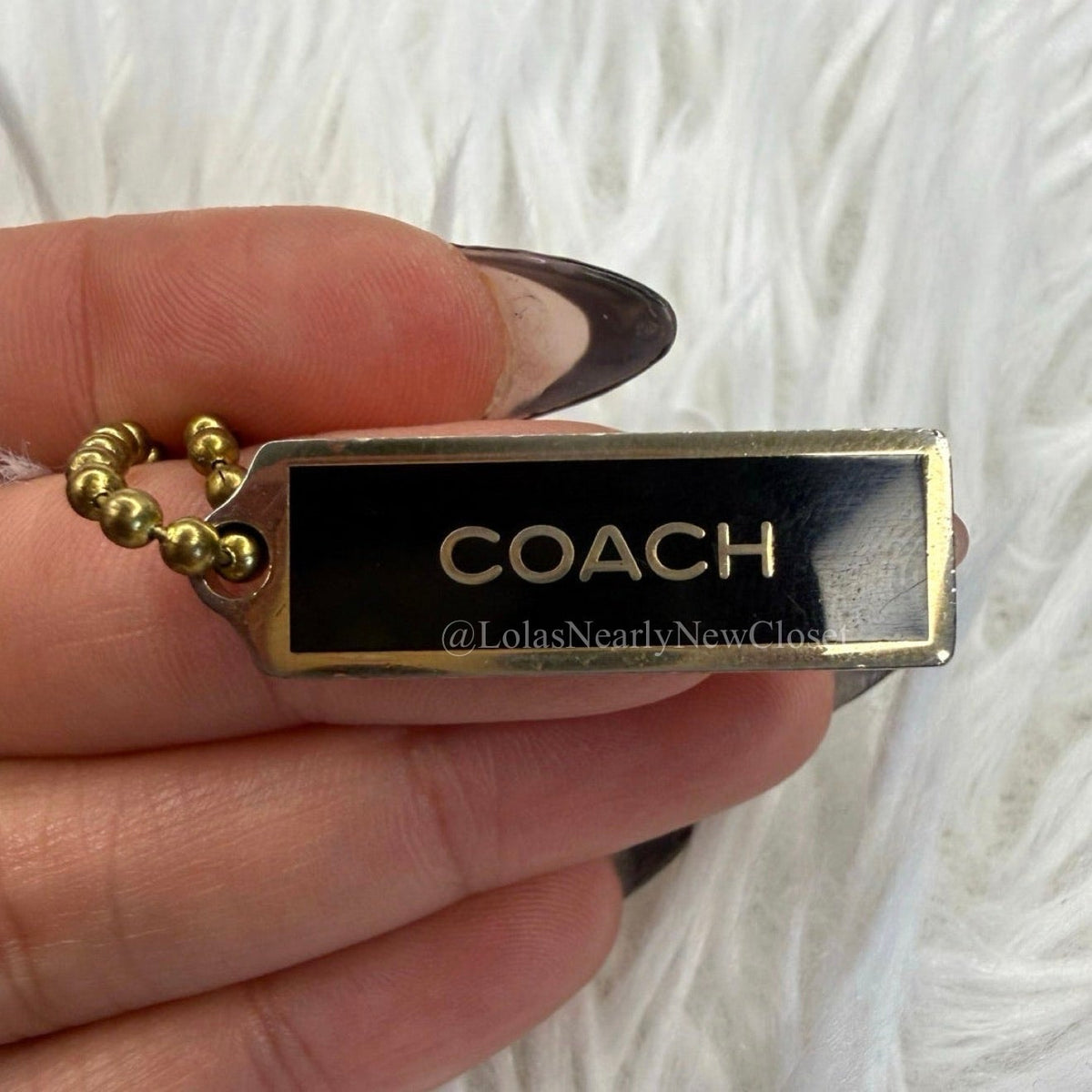 1" y2k COACH Metal Gold Black Fob Bag Charm Hang tag Hangtag