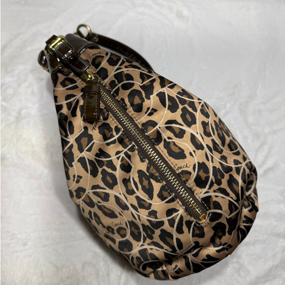 Coach Madison Ocelot OP Art Marielle Patent Leather Trim Bucket Drawstring Bag