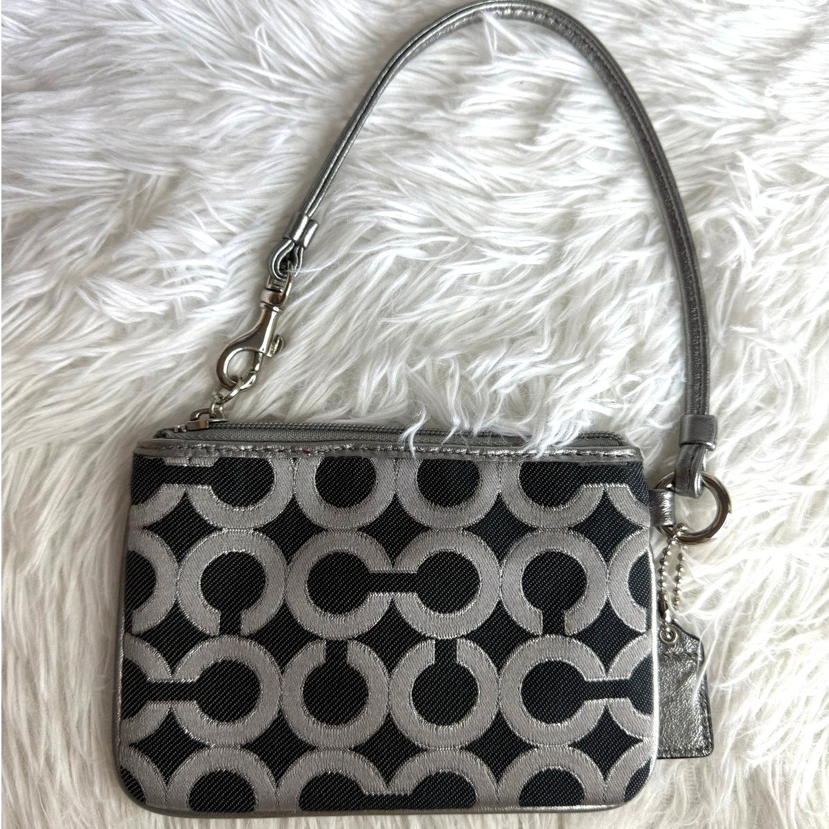 COACH Silver Gray Black Signature Canvas Wristlet