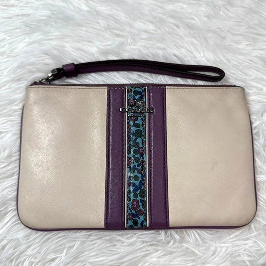 COACH Cream Purple Floral Wristlet