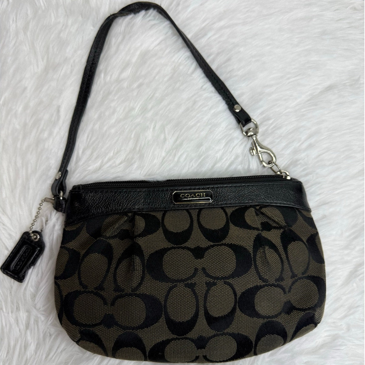 SALE COACH Black Signature Canvas Wristlet