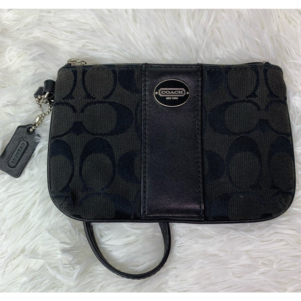 COACH Black Signature Canvas Wristlet