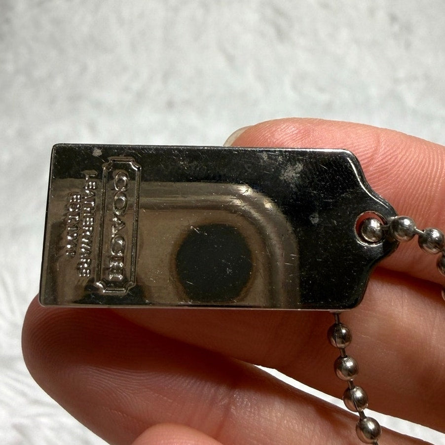 1" COACH Metal Silver Blue Fob Bag Charm Hang tag Hangtag