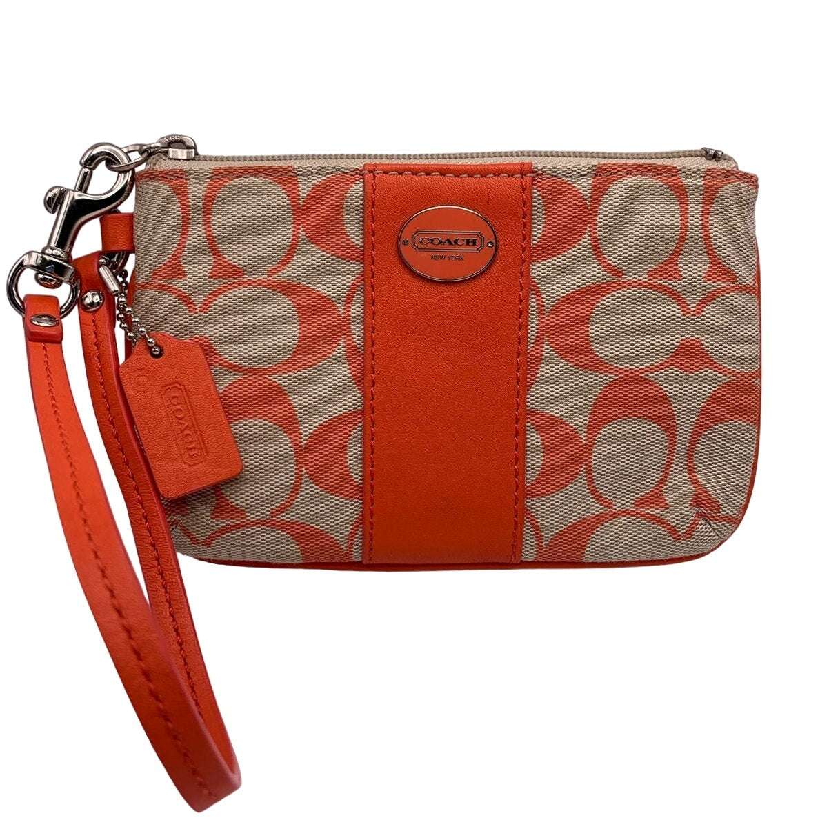 COACH Orange Signature Canvas Wristlet