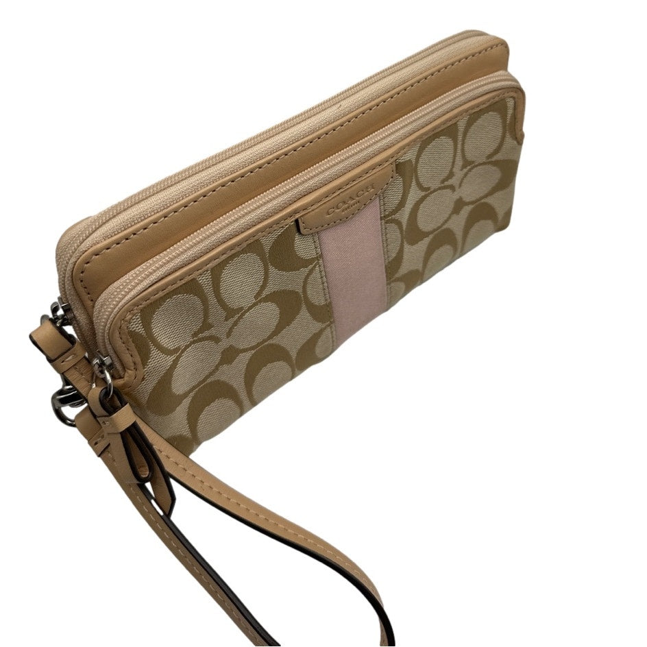 COACH Tan Signature Canvas Wristlet  Wallet