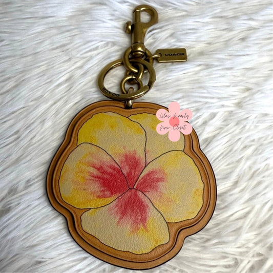 Coach X Koki Leather Hibiscus Flower Key Fob Chain Keychain Bag Charm