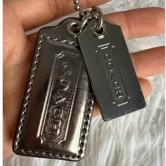 COACH Silver Metallic Metal Fob Bag Charm Hang tag Hangtag