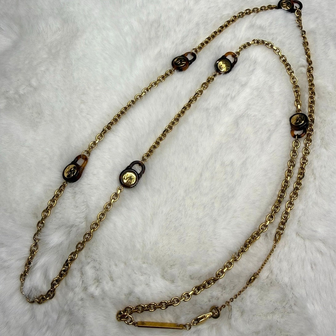 Michael Kors Gold Tone Long Logo Chain Necklace