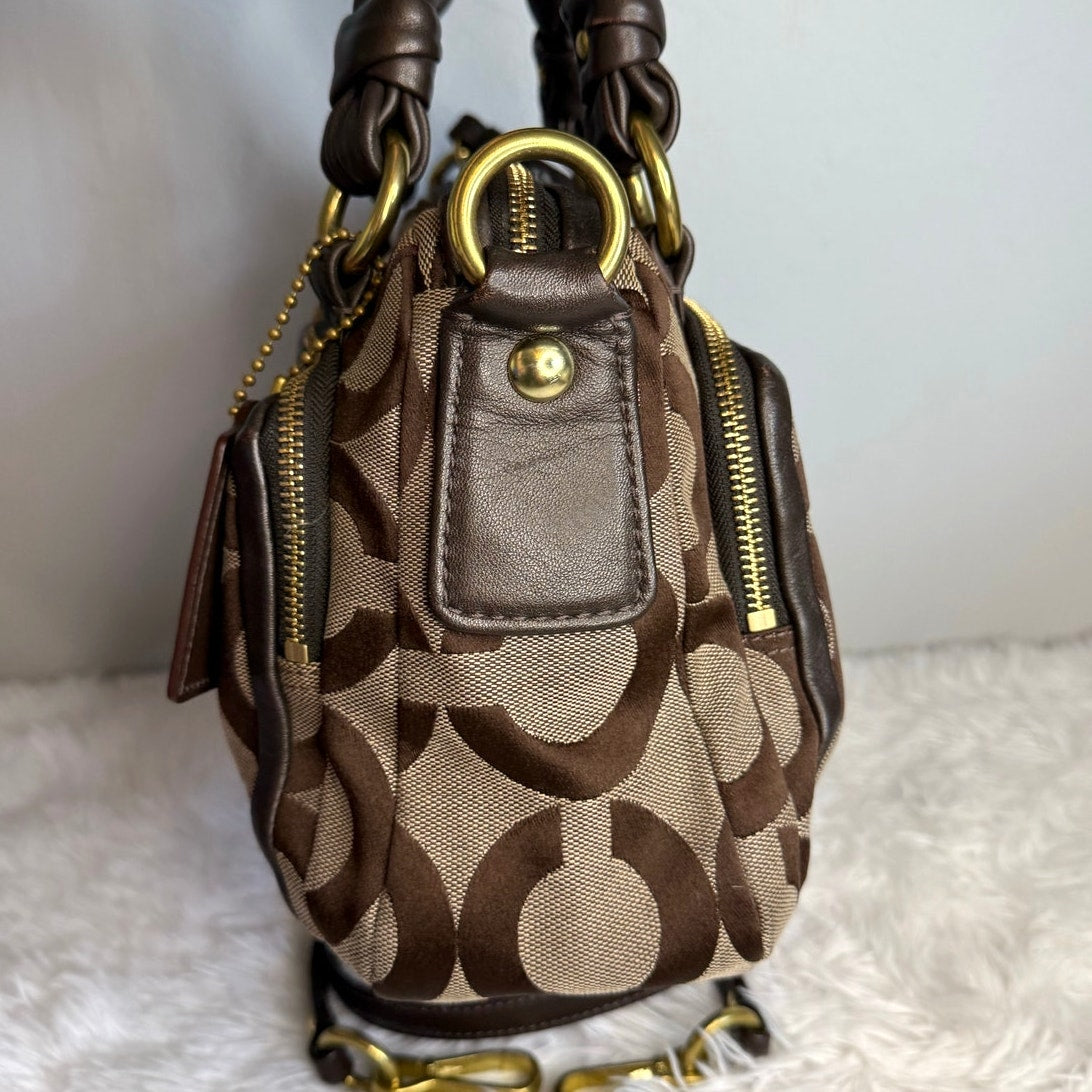 y2k COACH 2009 Brown Signature Canvas Parker Op Art Satchel Shoulder Bag