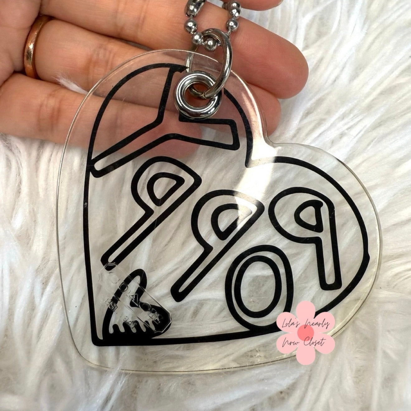 3” COACH POPPY Heart Black Clear Fob Bag Charm Hang tag Hangtag