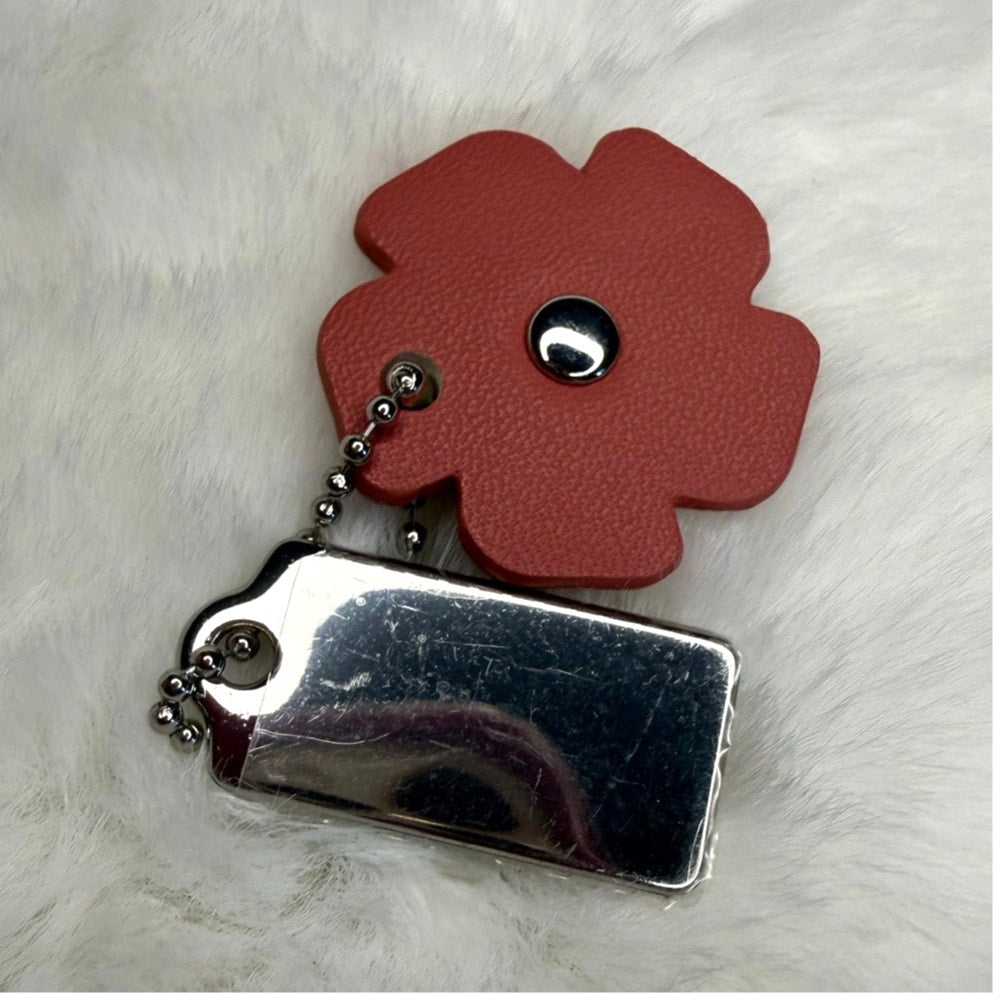 1.5" COACH Silver Tea Rose Flower Floral Bag Charm Hang Tag