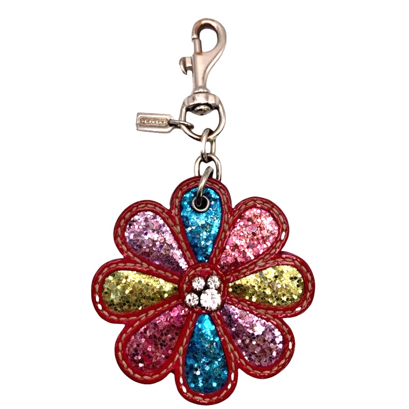 COACH Flower Glitter Bag Charm Key Fob