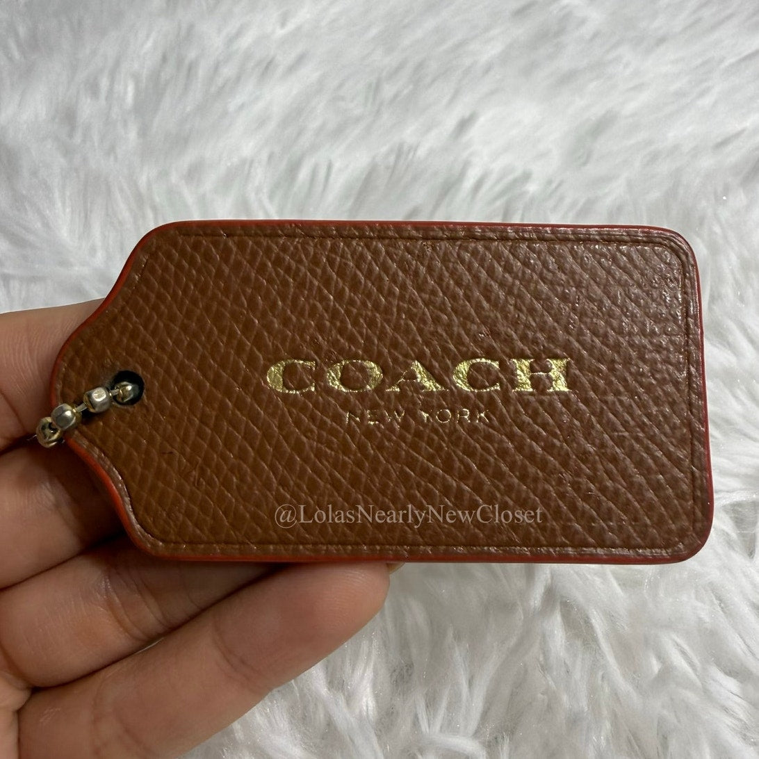 3" COACH Brown Red Fob Bag Charm Hang tag Hangtag