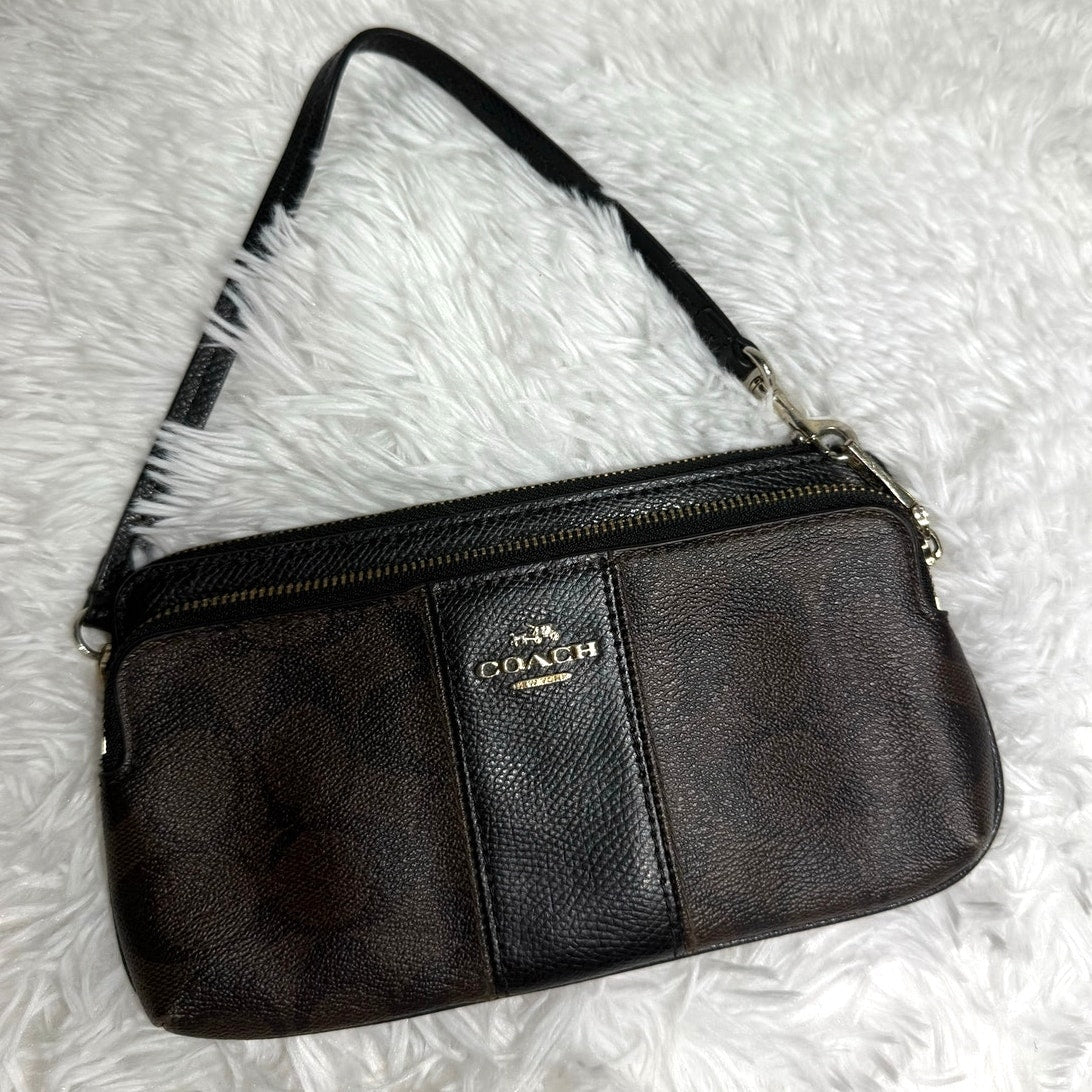 Coach Black Brown Coated Canvas Wristlet