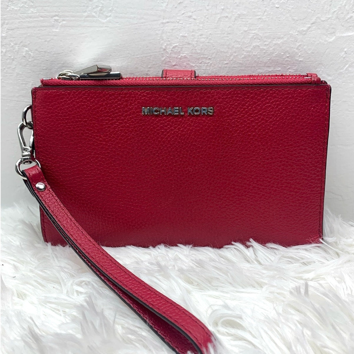 Michael Kors Red Double Pocket Phone Holder Wallet