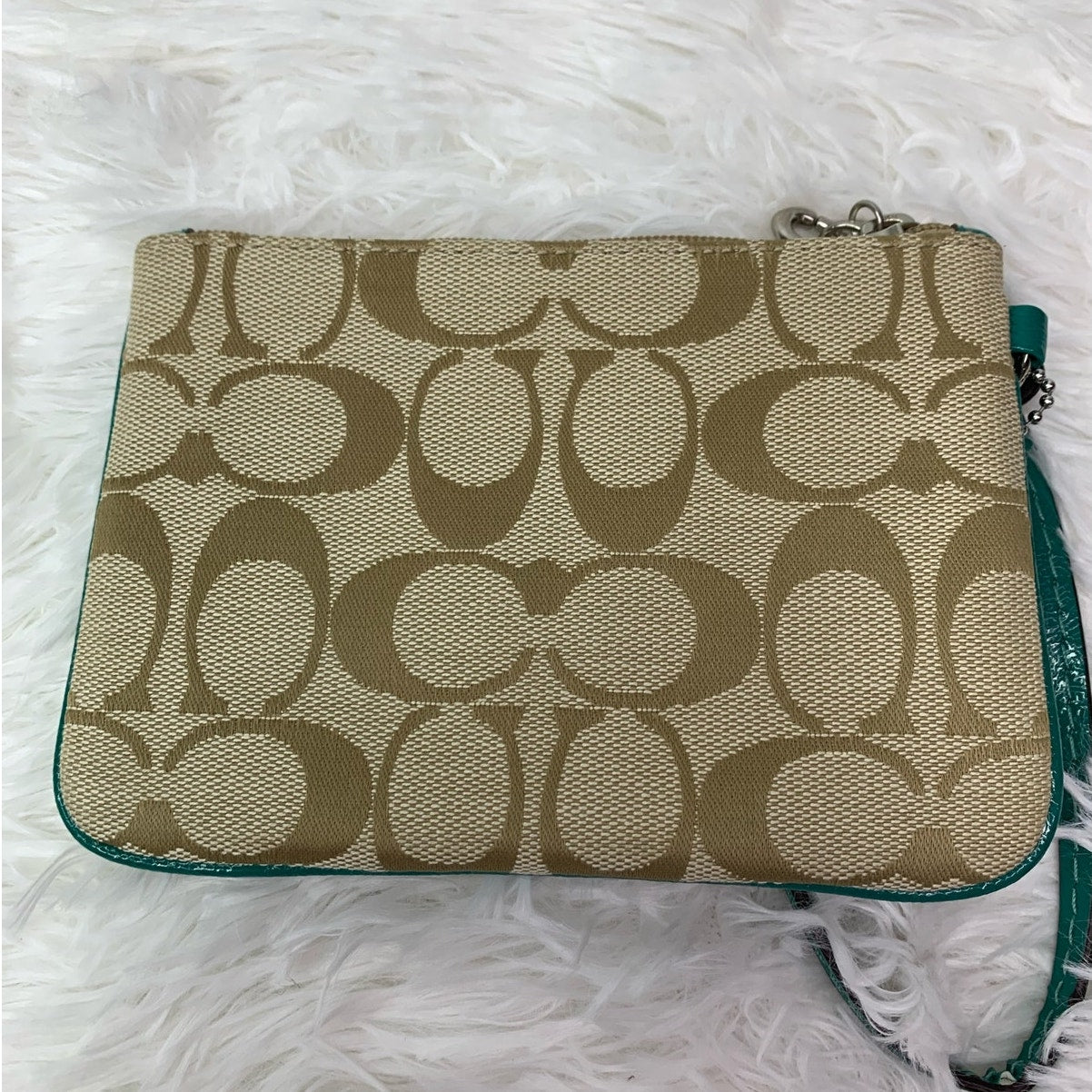 COACH Green Khaki Signature Canvas Wristlet