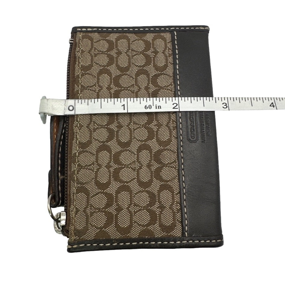 y2k COACH Brown Signature Canvas Cardholder Coin Purse with Keychain