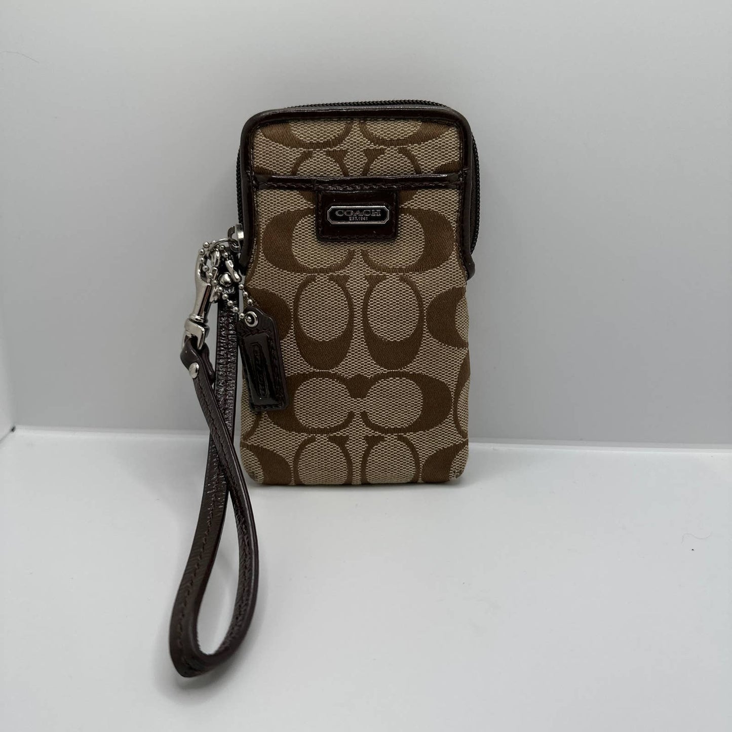 COACH Brown Signature Canvas Card holder Wristlet