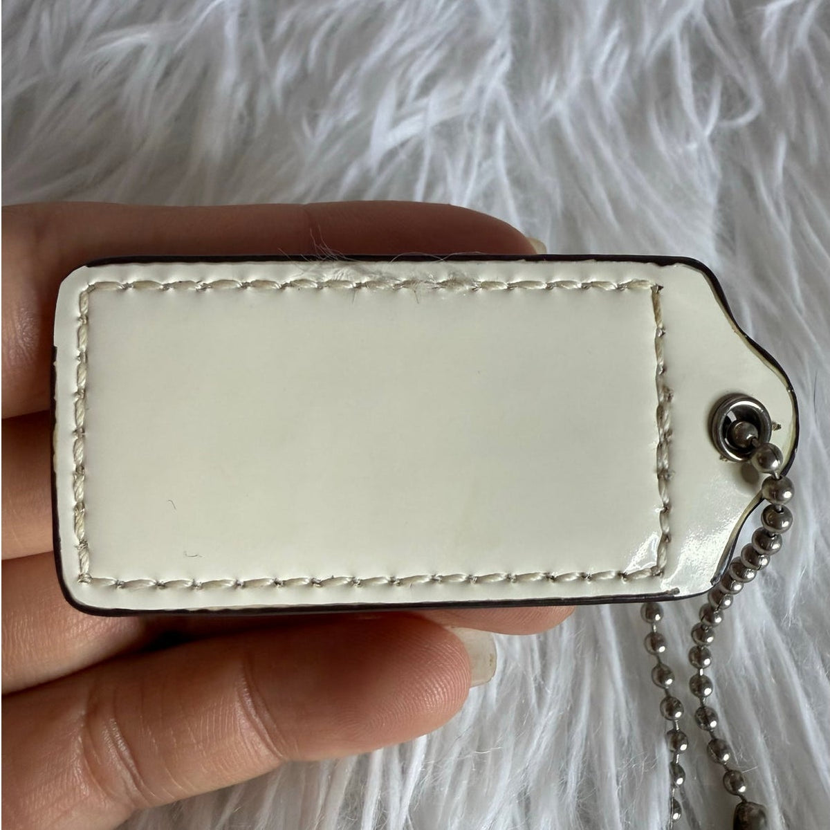 2" Coach Patent Leather White Fob Bag Charm Hang tag Hangtag